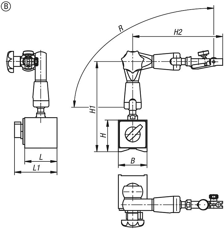 Soporte de medición 3D, altamente resistente, micropreciso, con sujeción mecánica y progresiva, Forma B
