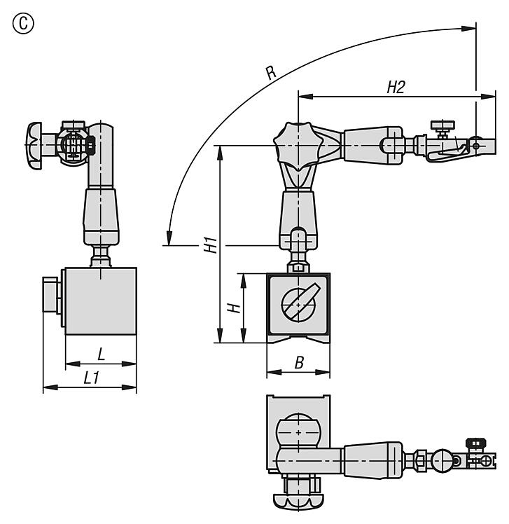Soporte de medición 3D, altamente resistente, micropreciso, con sujeción mecánica y progresiva, Forma C