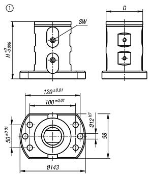 Módulo de base de 5 ejes UNILOCK, sujeción doble, tamaño de sistema 80 mm, con pie