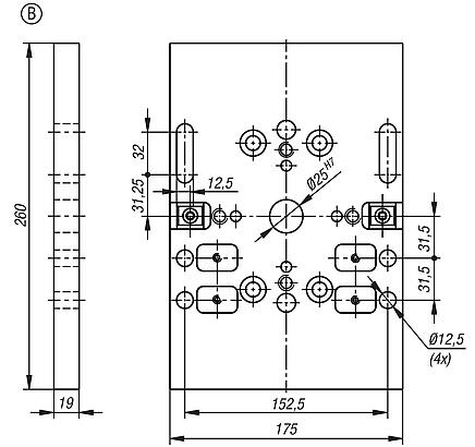 Placa de base para dispositivo de sujeción central, forma B