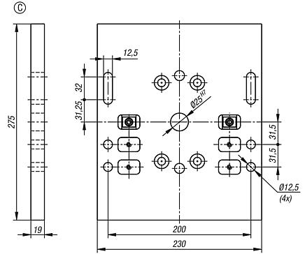 Placa de base para dispositivo de sujeción central, forma C