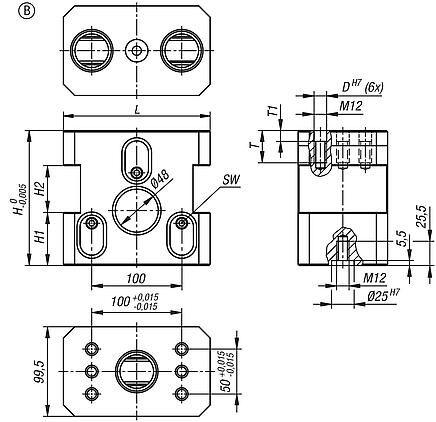 Módulo de base de 5 ejes UNILOCK DUO forma B, tamaño de sistema 80 mm
