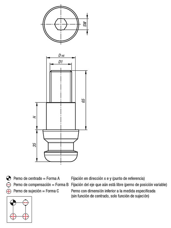 Perno de sujeción UNILOCK de una pieza