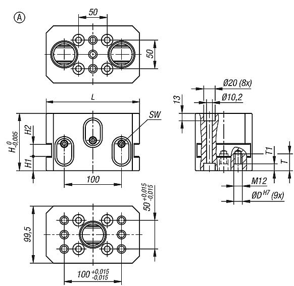 Módulo de base de 5 ejes UNILOCK DUO forma A, tamaño de sistema 80 mm