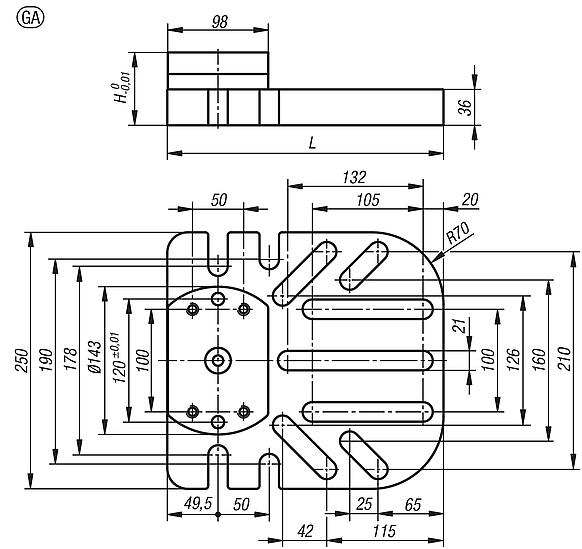 Placa base de 5 ejes UNILOCK para sujeción universal, versión grande, tamaño de sistema 80 mm