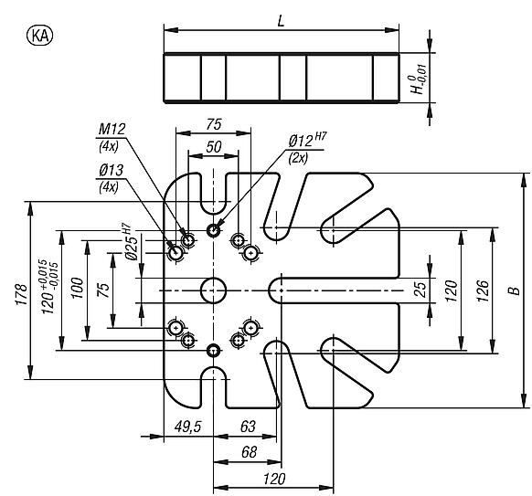 Placa base de 5 ejes UNILOCK para sujeción universal, versión pequeña, tamaño de sistema 80 mm