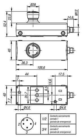Pulsadores de parada de emergencia en carcasa "Minibox" Ø 22,3 mm conexión M12