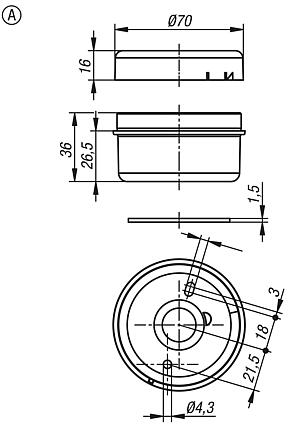 Elementos de conexión, Ø70 mm 12-230 V AC/DC, forma A