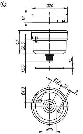 Elementos de conexión, Ø70 mm 12-230 V AC/DC, forma C