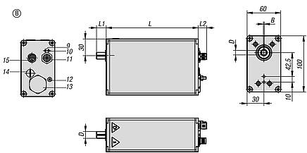 Actuadores de acero inoxidable o aluminio para unidades lineales, forma B