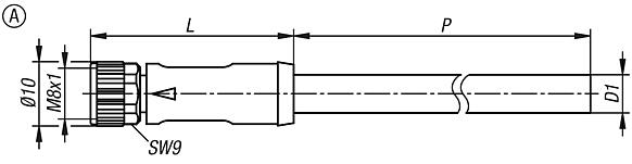 Conectores macho M8x1, casquillo con cierre de rosca sin apantallar, forma A, casquillo recto