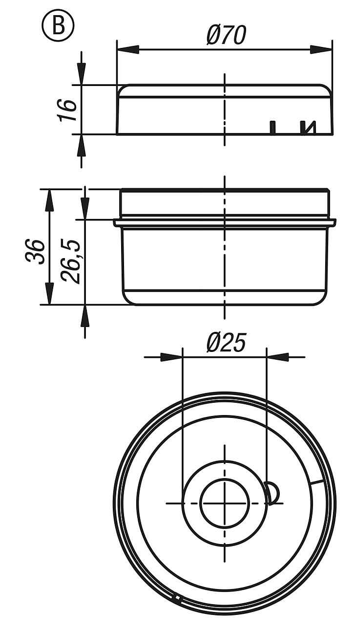 Elementos de conexión, Ø70 mm 12-230 V AC/DC, forma B