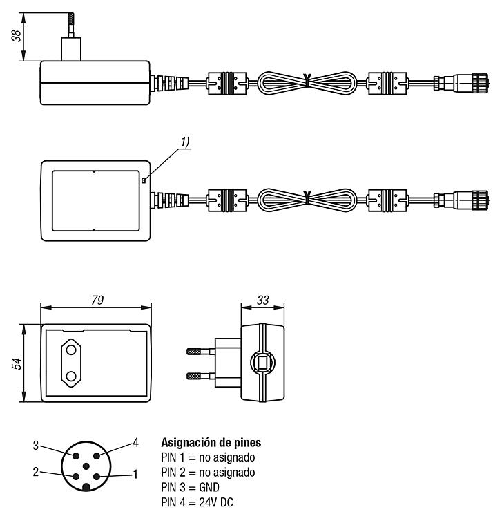 Fuente de alimentación 24 V DC, 36 W, 1,5 A, entrada 100-240 V AC con conector hembra M12 con codificación A