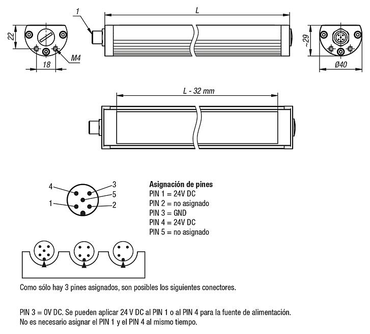 Luces LED para máquinas en carcasa de aluminio 5600K, atenuables, 24 voltios DC, cristal de seguridad