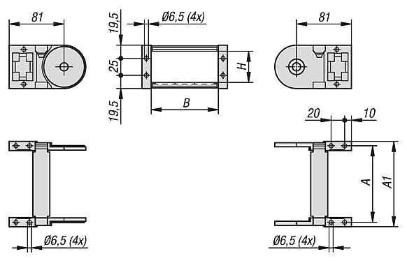 Elementos de conexión de plástico para cadenas portacables, altura interior 45 mm