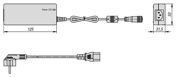 Fuente de alimentación 24 V DC, 60 W, 2,5 A, entrada 90-264 V AC con conector hembra M12 con codificación A