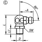 Racor de lubricación, forma cónica según DIN 71412, forma C, ángulo de 90°, hexagonal