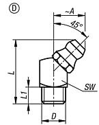 Racor de lubricación, forma cónica según DIN 71412, forma D, ángulo de 45°, cuadrado