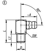 Racor de lubricación, forma cónica según DIN 71412, forma E, ángulo de 90°, cuadrado