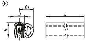 Perfiles de protección de cantos con centro de cable de acero integrado, forma F