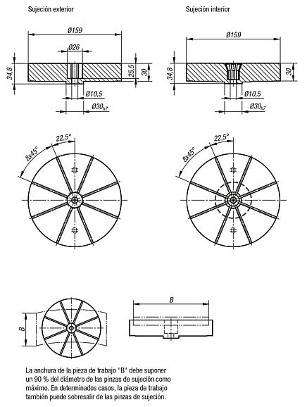 Pinzas para sujeción exterior e interior