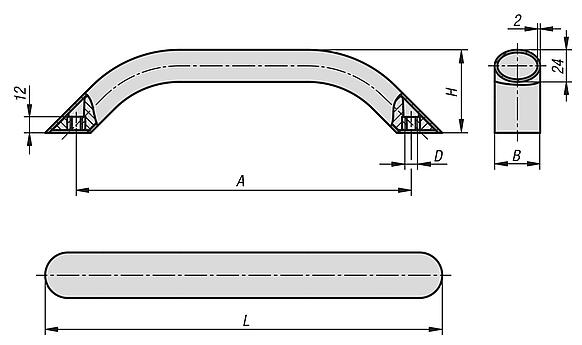 Empuñaduras de tubo de aluminio ovaladas