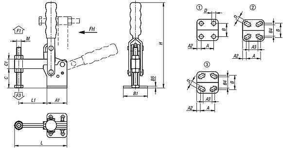 Dispositivos de sujeción rápida verticales con pie horizontal y husillo de presión fijo