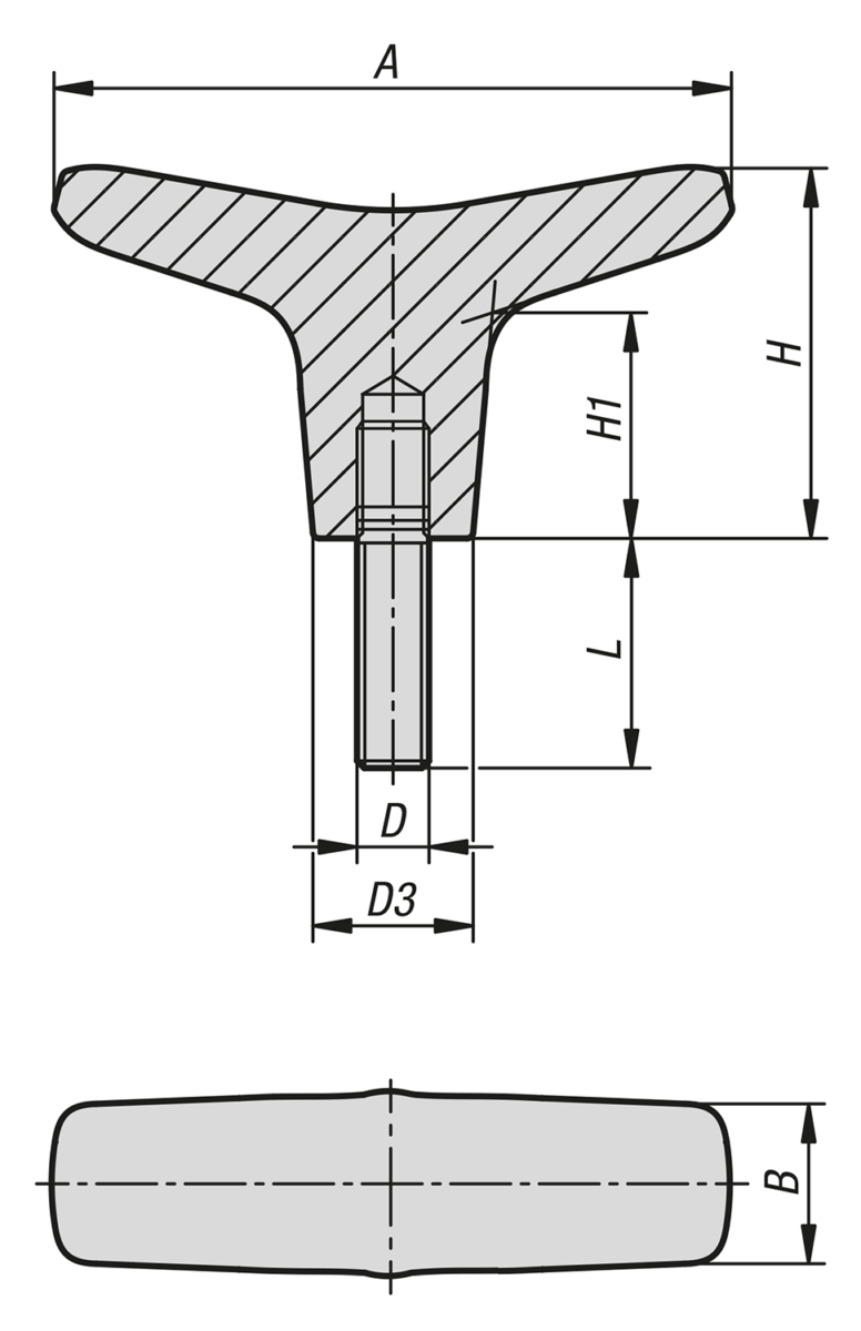 Empuñadura en T de acero inoxidable con rosca exterior para Hygienic USIT® arandela de junta y apoyo Freudenberg Process Seals