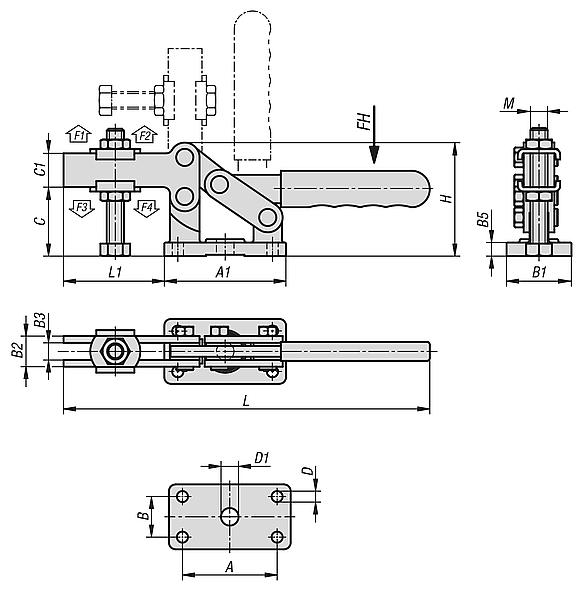 Dispositivo de sujeción rápida horizontal versión pesada con husillo de presión ajustable